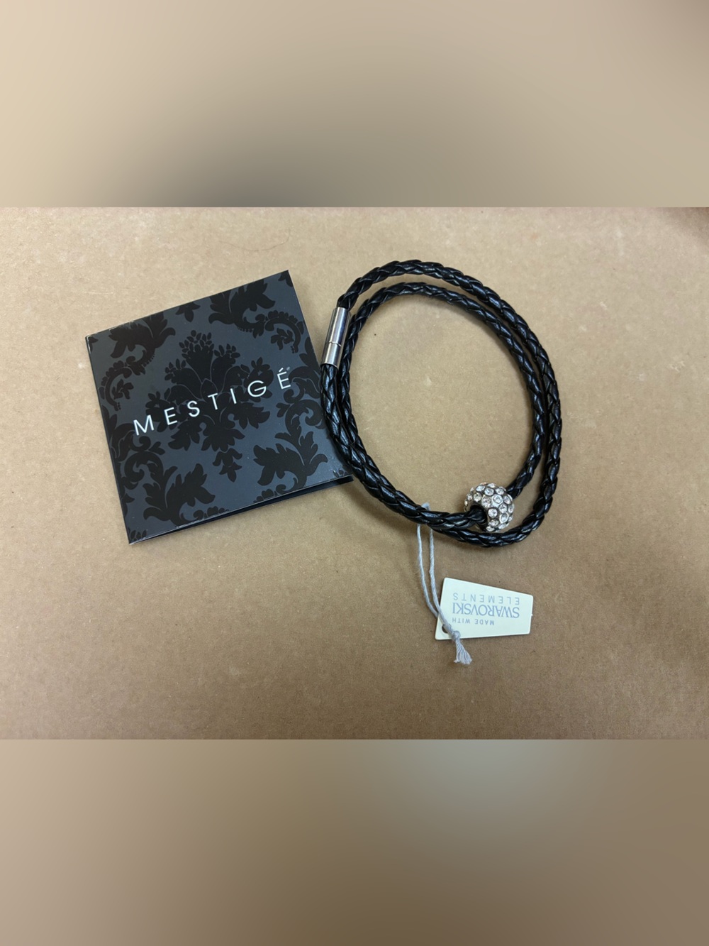 Mestige Black Braided Leather Wrap Bracelet Swarovski Elements